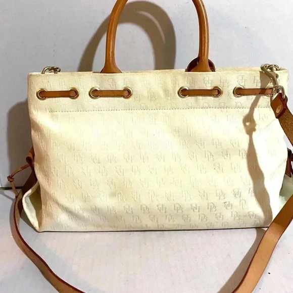 Dooney Bourke white canvas leather satchel handbag - Picture 2 of 15